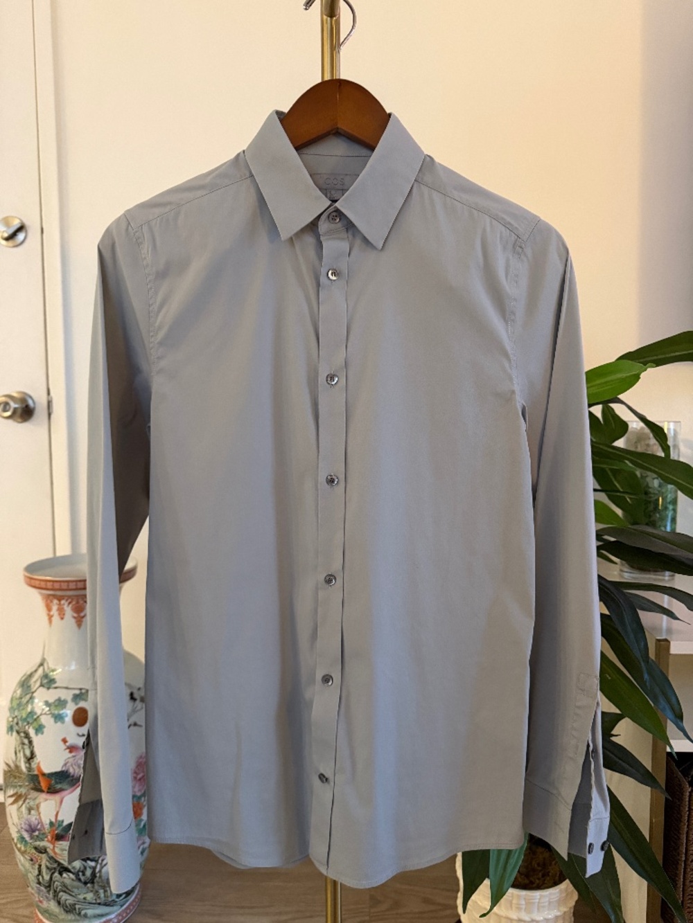 COS Slim Fit Poplin Button-Down Shirt | Light Grey | Size S / 14.5